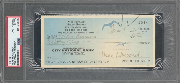 1972 Moe Howard Signed Personal Check Dated June 9, 1972 (PSA/DNA)